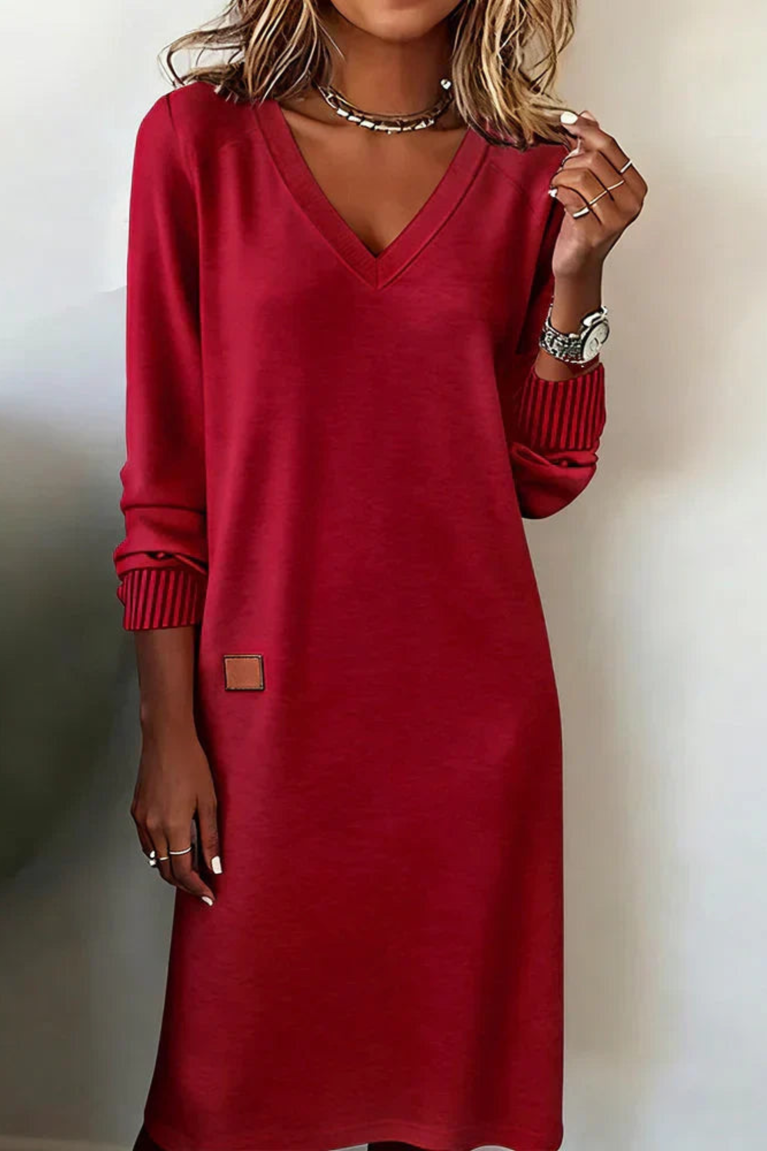 Relaxed V-Neck Midi Dress