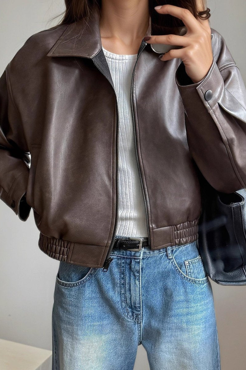 Relaxed Zip Front Bomber Jacket