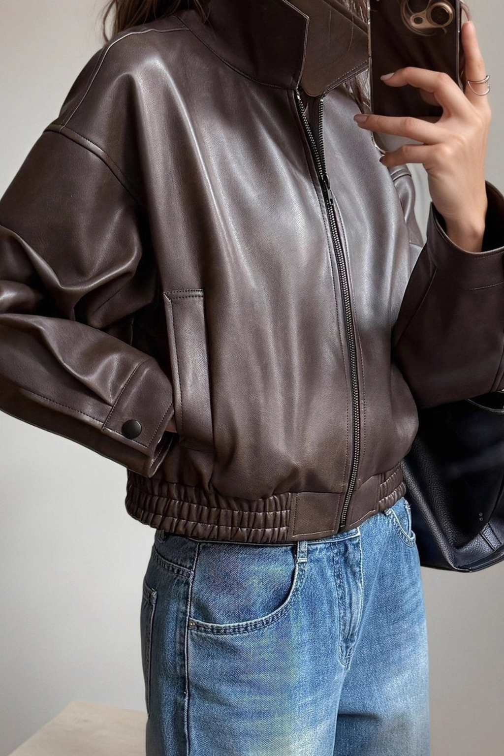Relaxed Zip Front Bomber Jacket