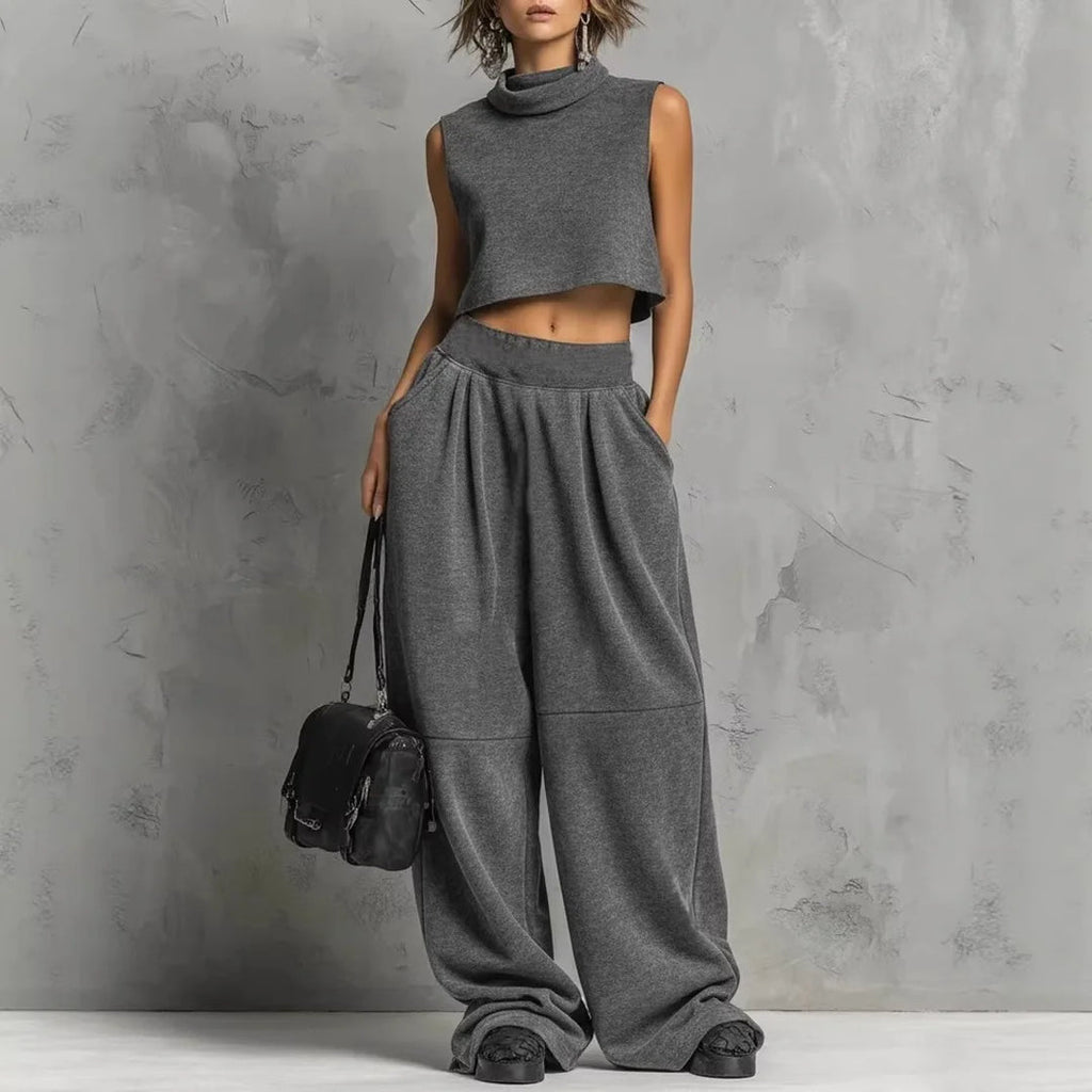 Women's Sienna Mock Neck Crop Top & Wide Leg Trouser Set
