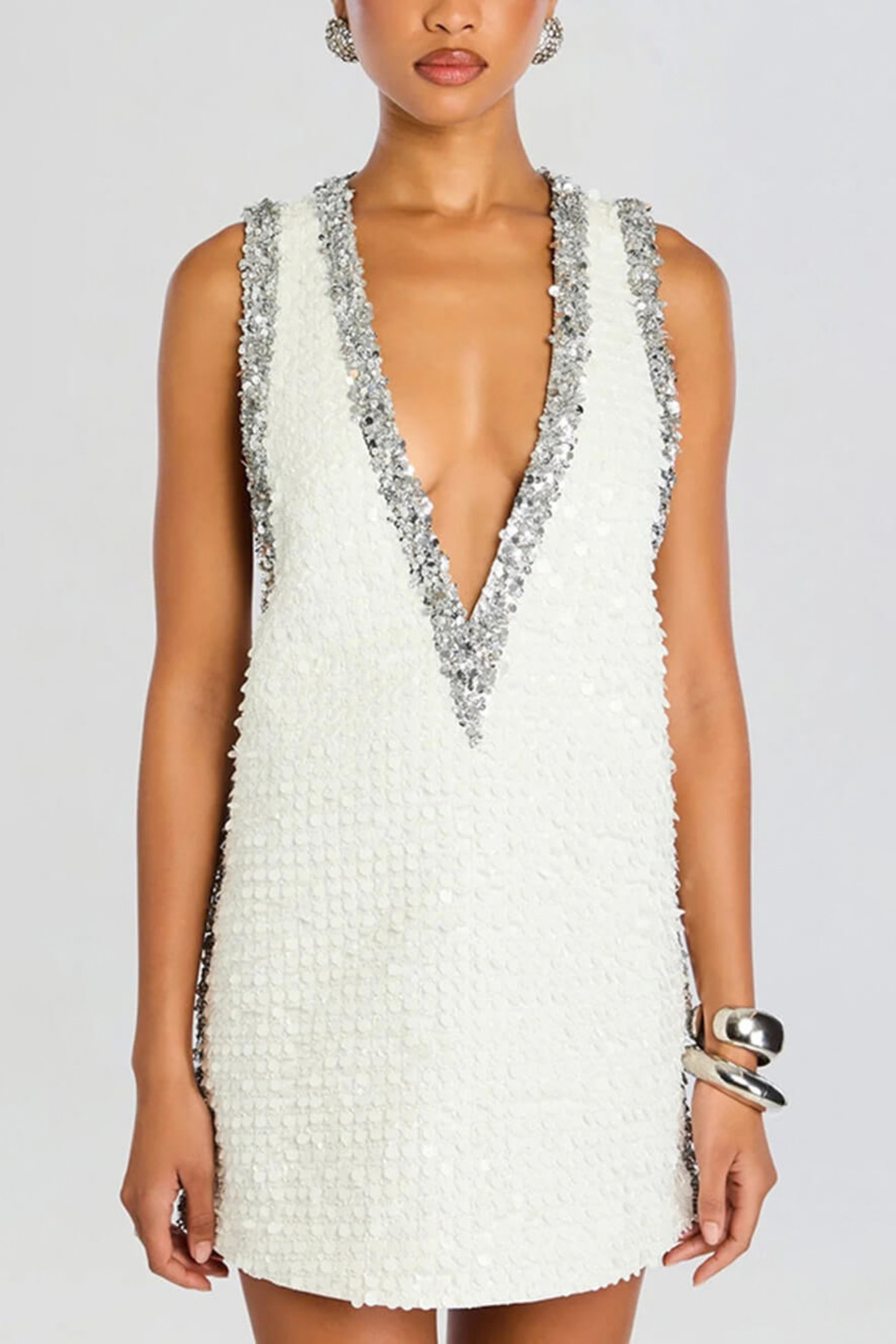 Sequin Colorblock V-Neck Mini Dress