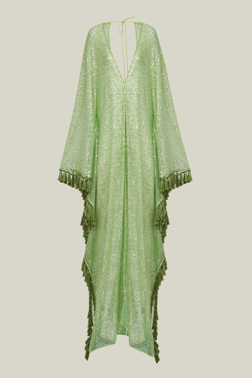 Sequin Deep V-Neck Fringe Slit Gown