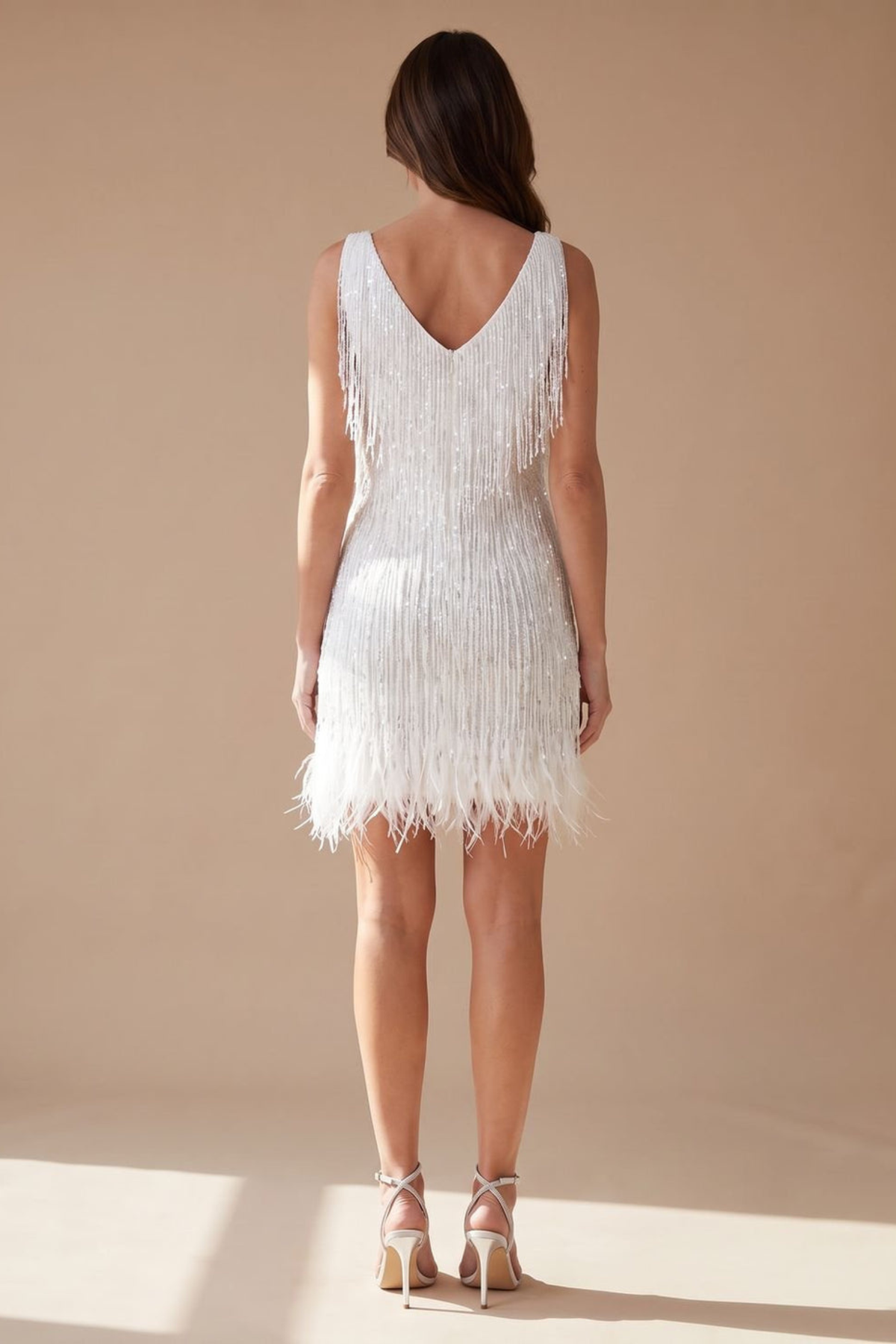 Sequin Fringe V Neck Mini Party Dress