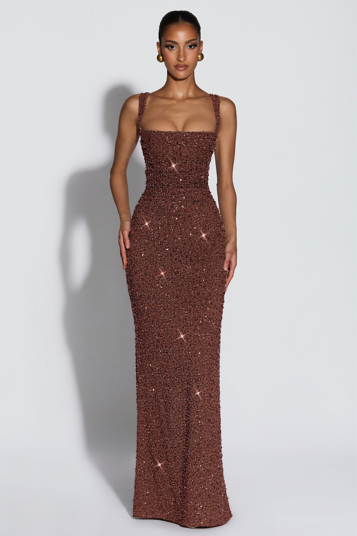Sequin Tie Up Square Neck Maxi Dress