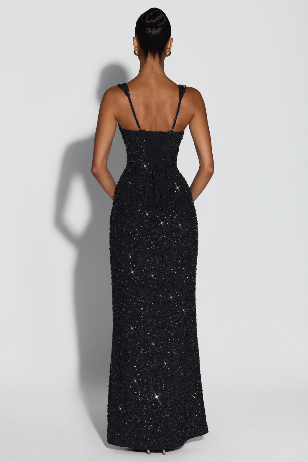 Sequin Tie Up Square Neck Maxi Dress