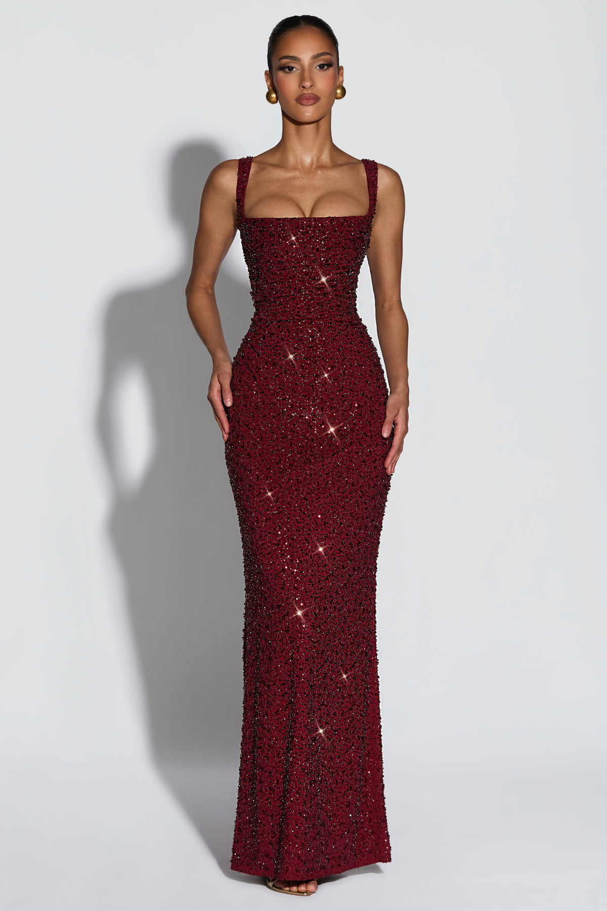 Sequin Tie Up Square Neck Maxi Dress