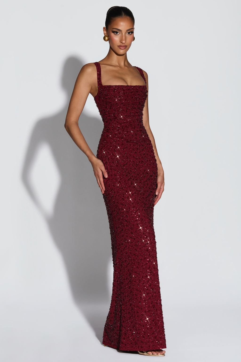 Sequin Tie Up Square Neck Maxi Dress
