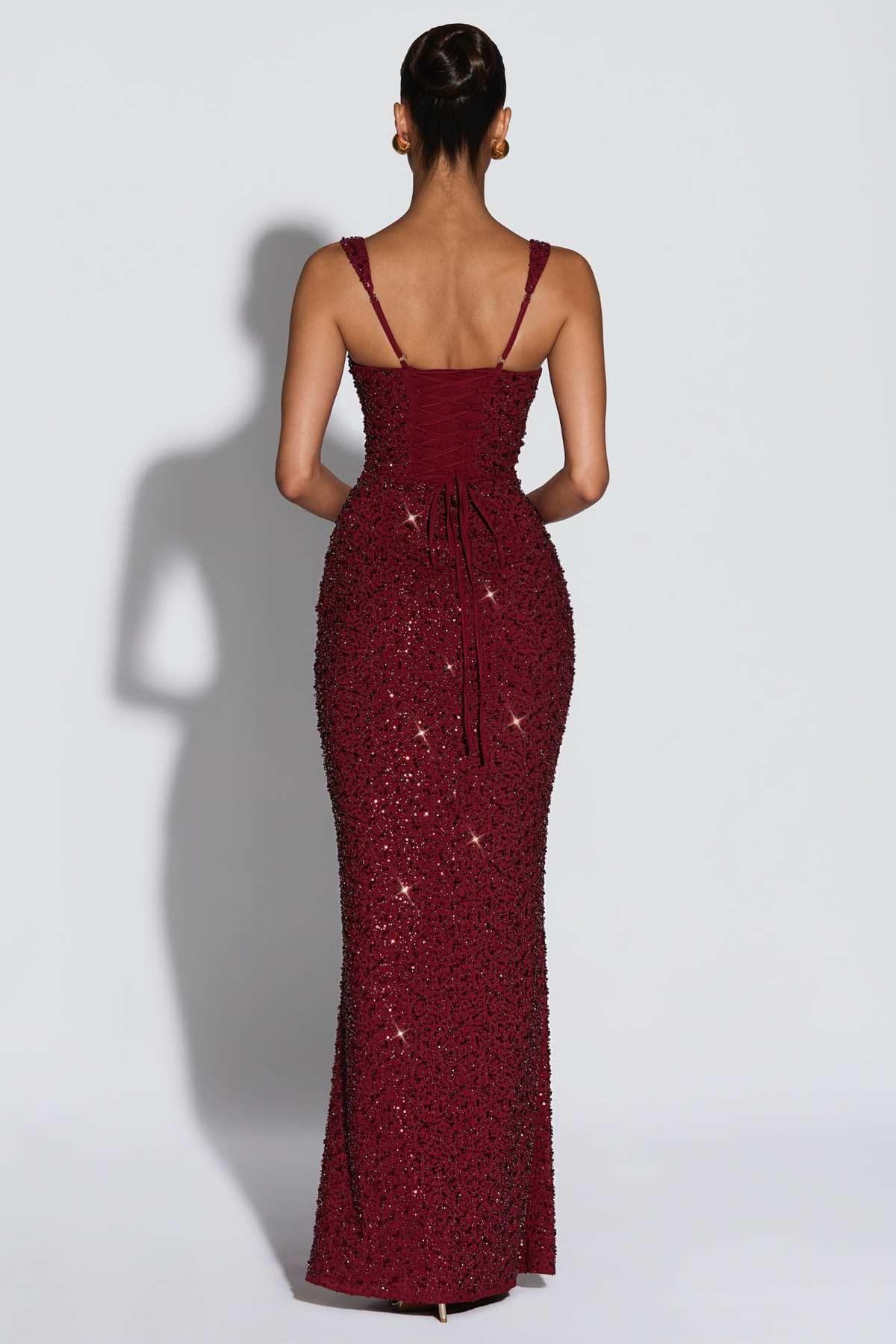 Sequin Tie Up Square Neck Maxi Dress