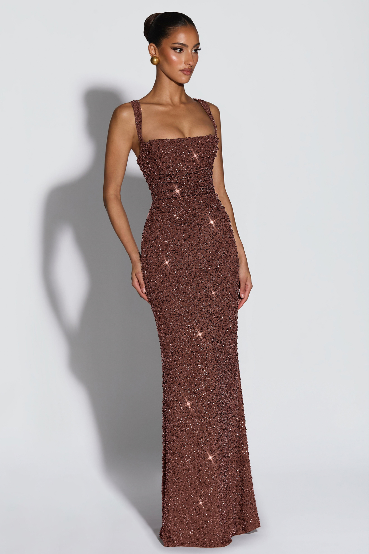 Sequin Tie Up Square Neck Maxi Dress