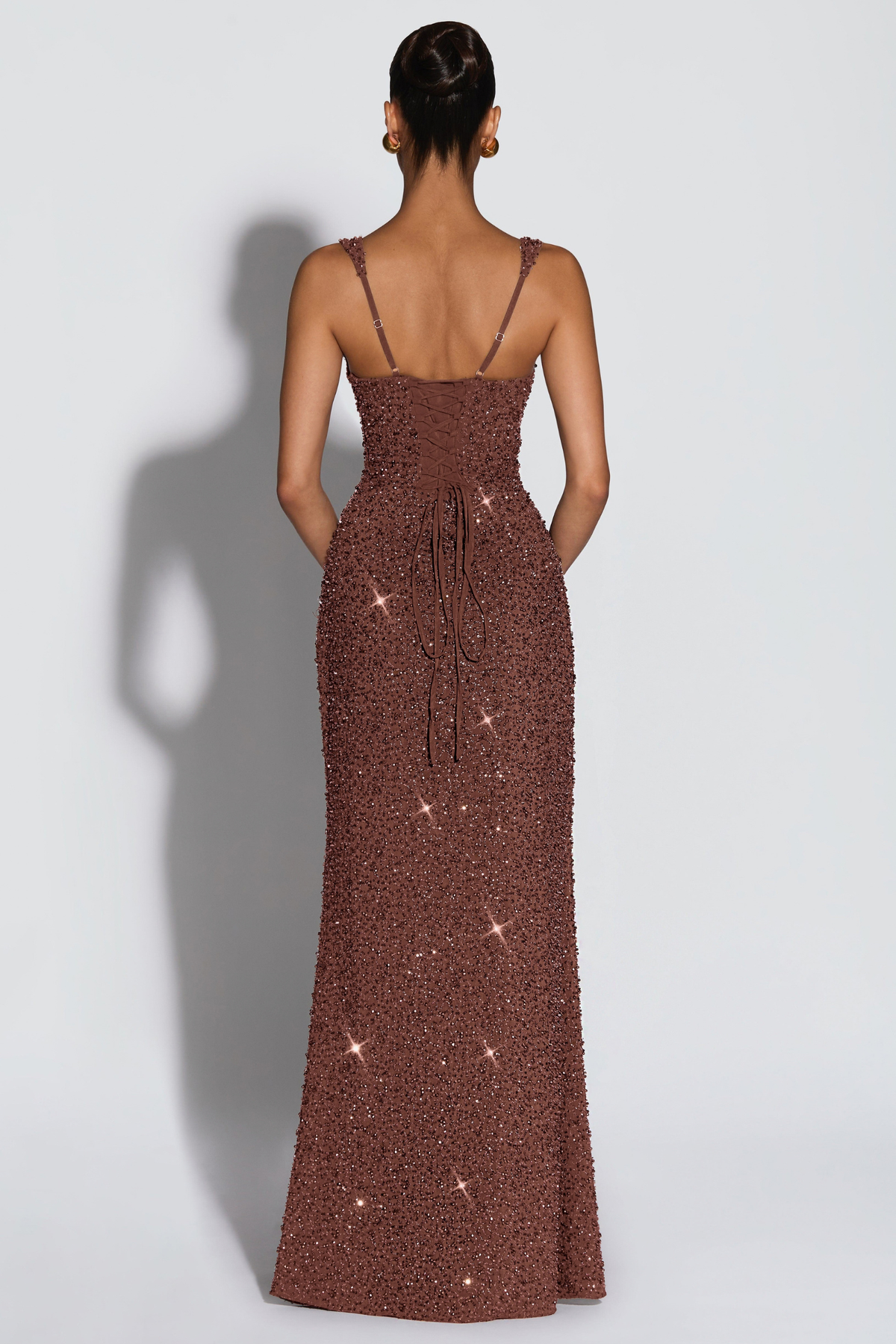 Sequin Tie Up Square Neck Maxi Dress