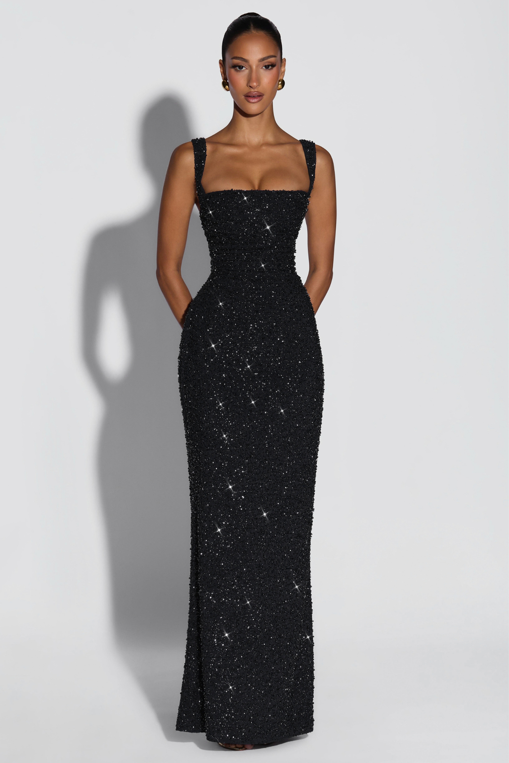 Sequin Tie Up Square Neck Maxi Dress