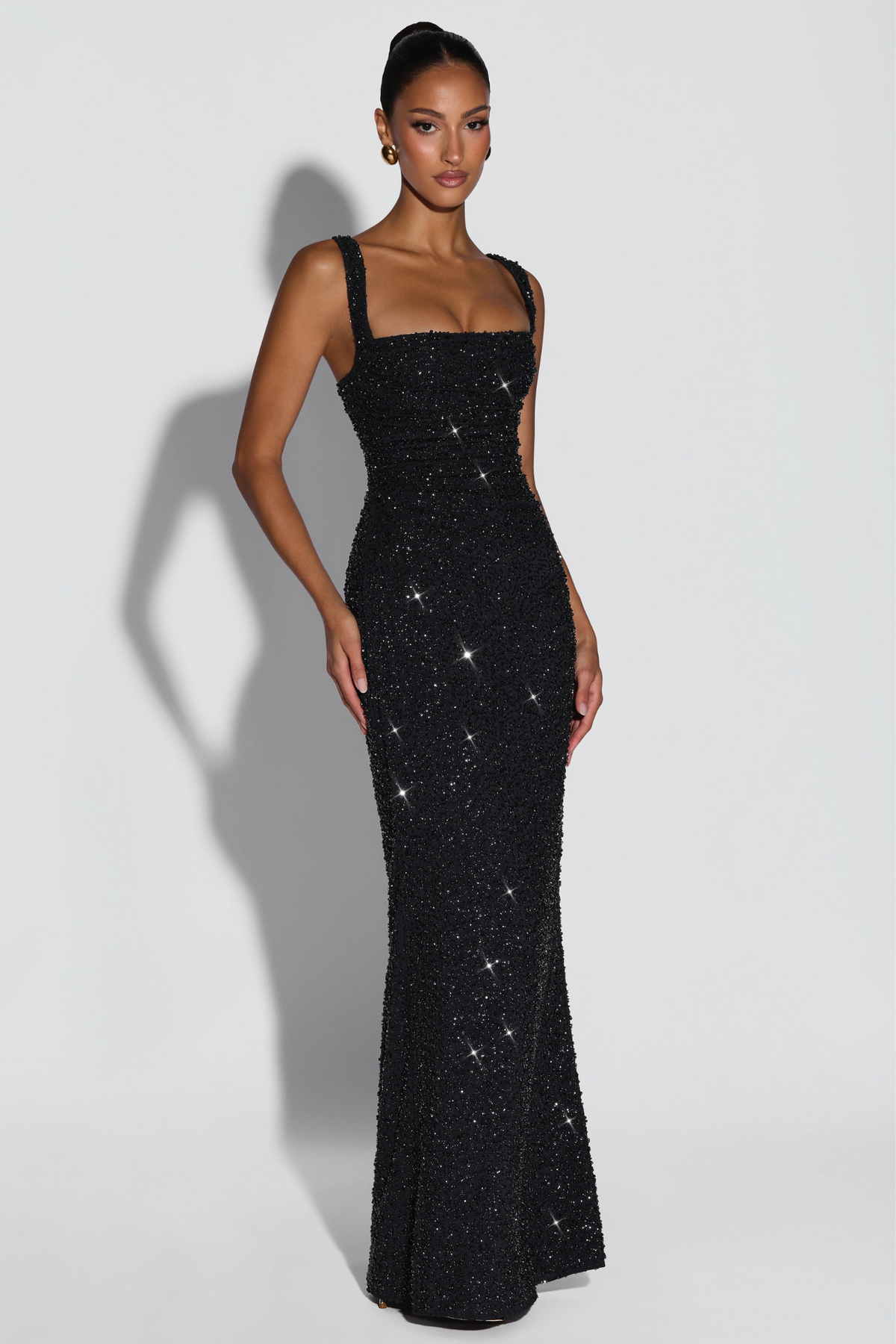 Sequin Tie Up Square Neck Maxi Dress