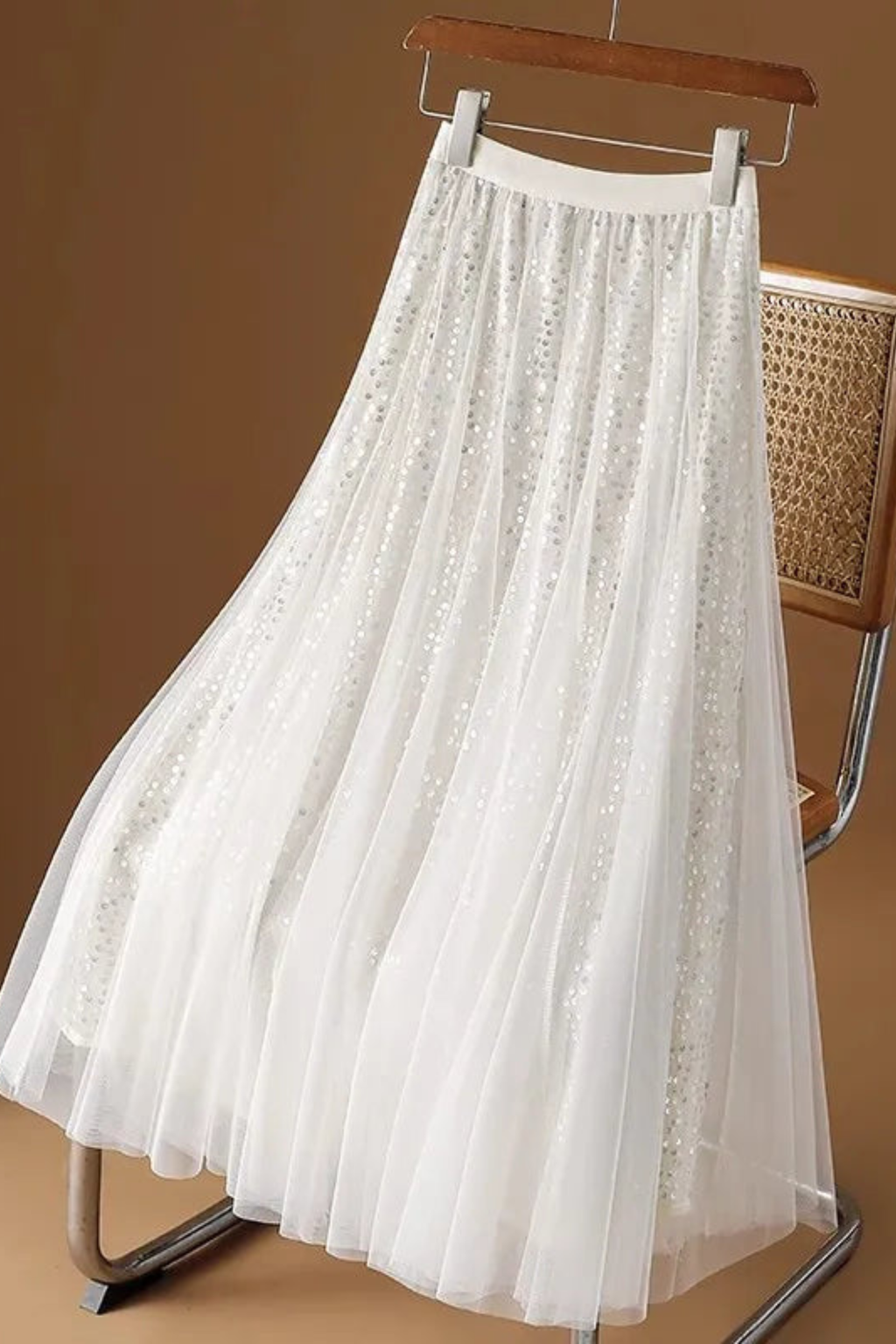 Sequined Tulle A Line Maxi Skirt