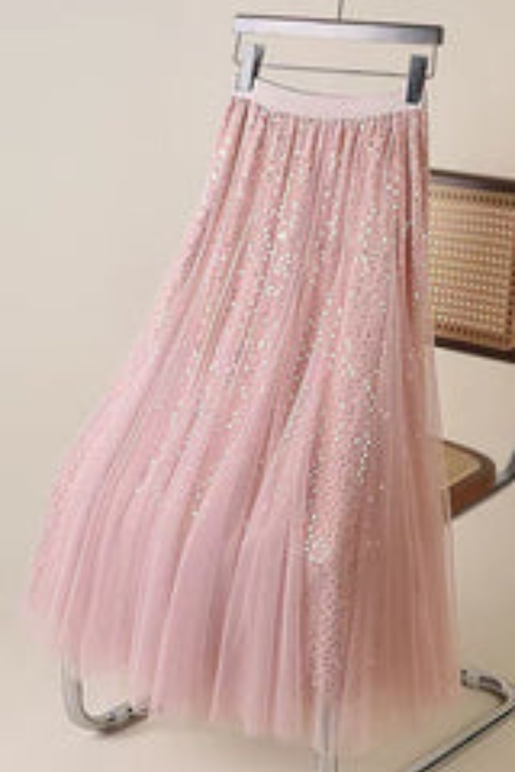 Sequined Tulle A Line Maxi Skirt