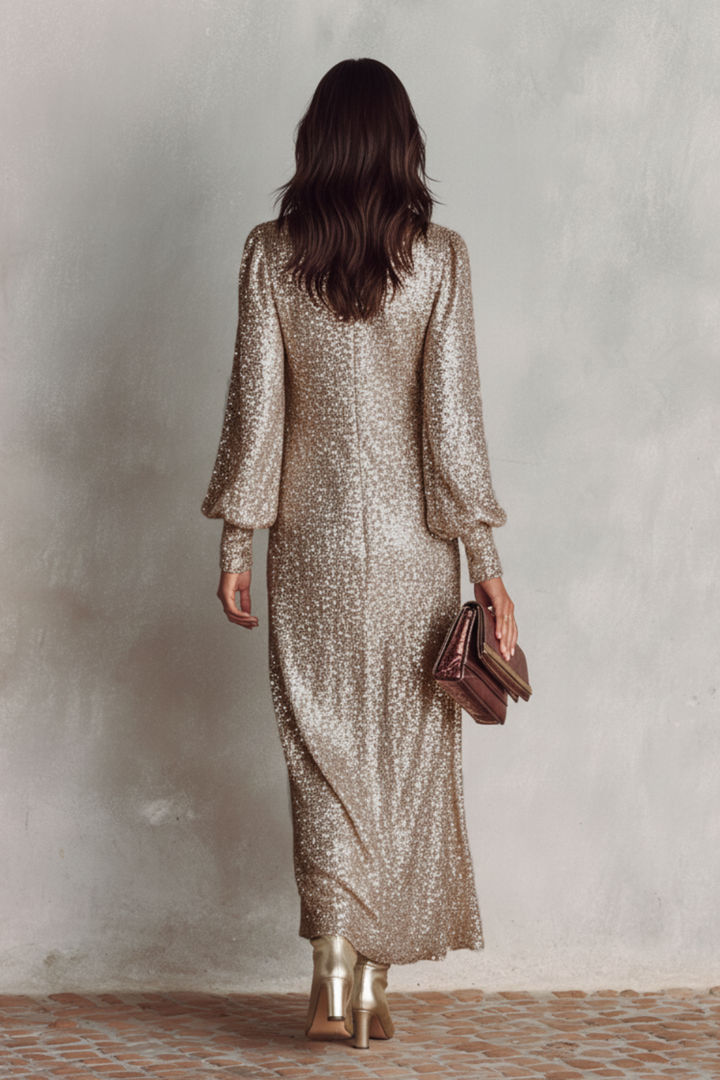 Shimmering V Neck Maxi Party Dress