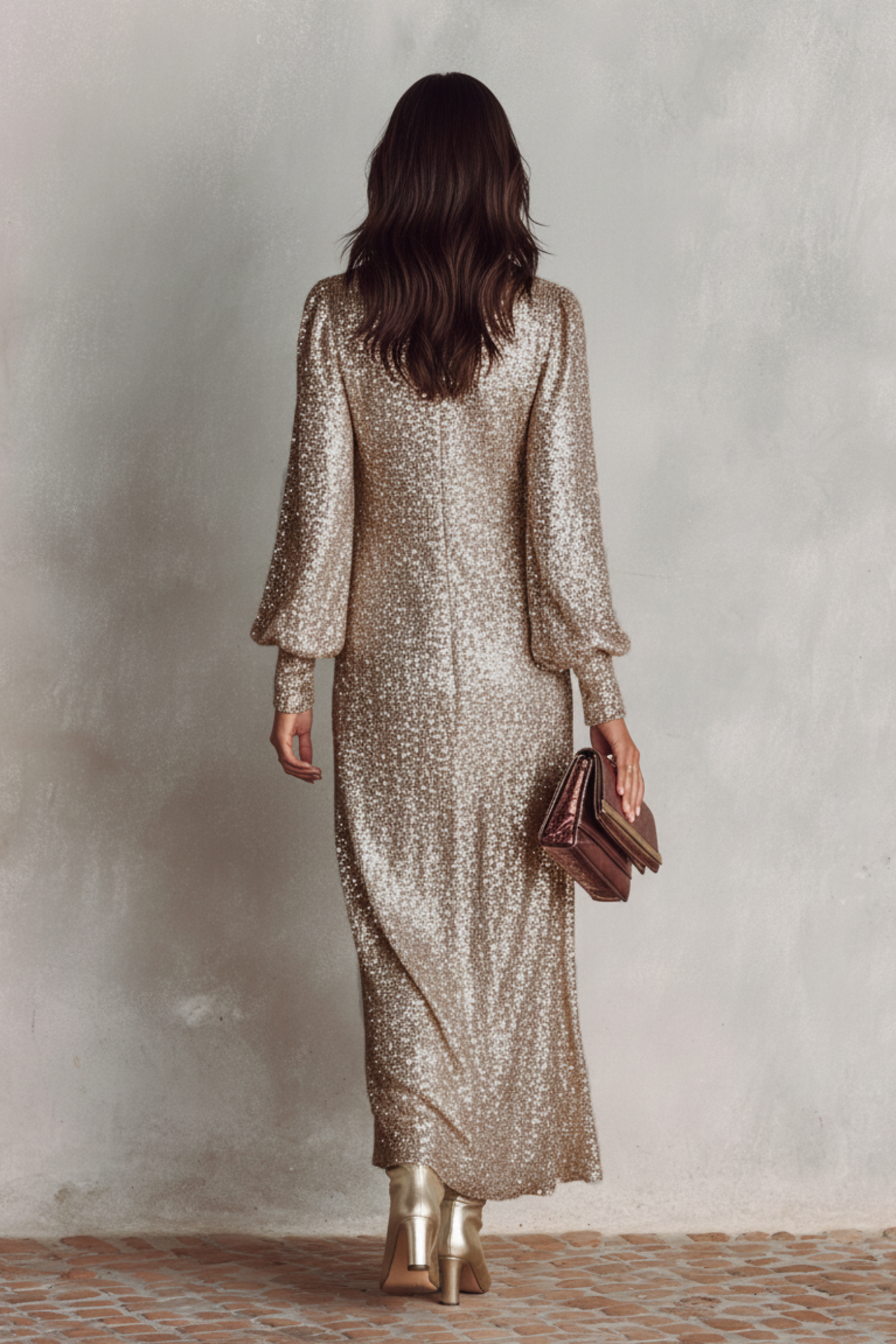 Shimmering V Neck Maxi Party Dress