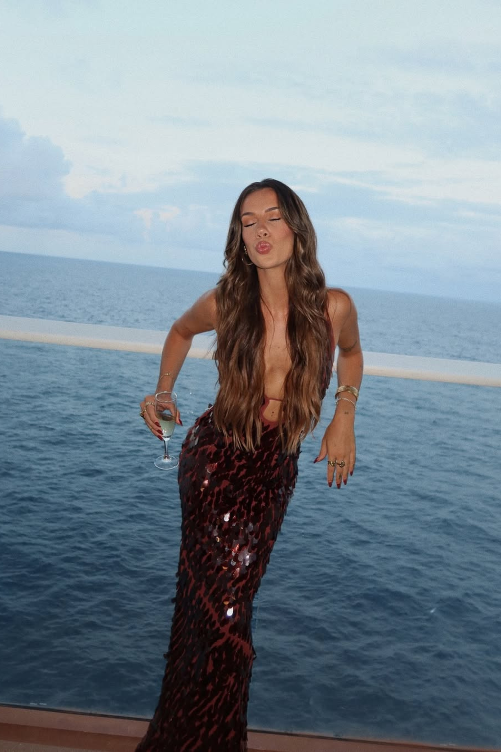 Sparkling Plunge Neck Mermaid Maxi Dress