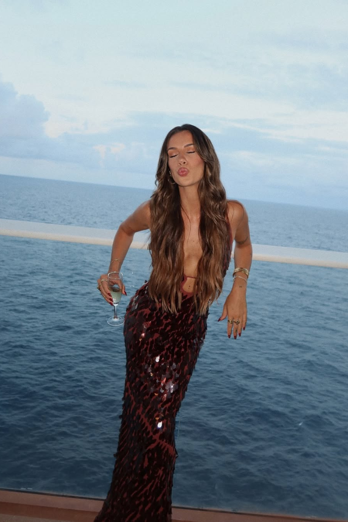 Sparkling Plunge Neck Mermaid Maxi Dress