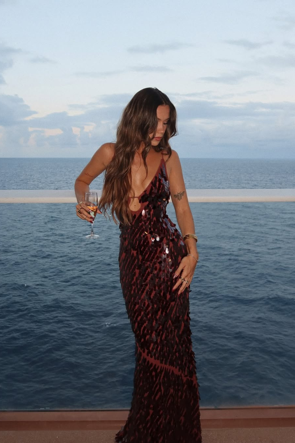 Sparkling Plunge Neck Mermaid Maxi Dress