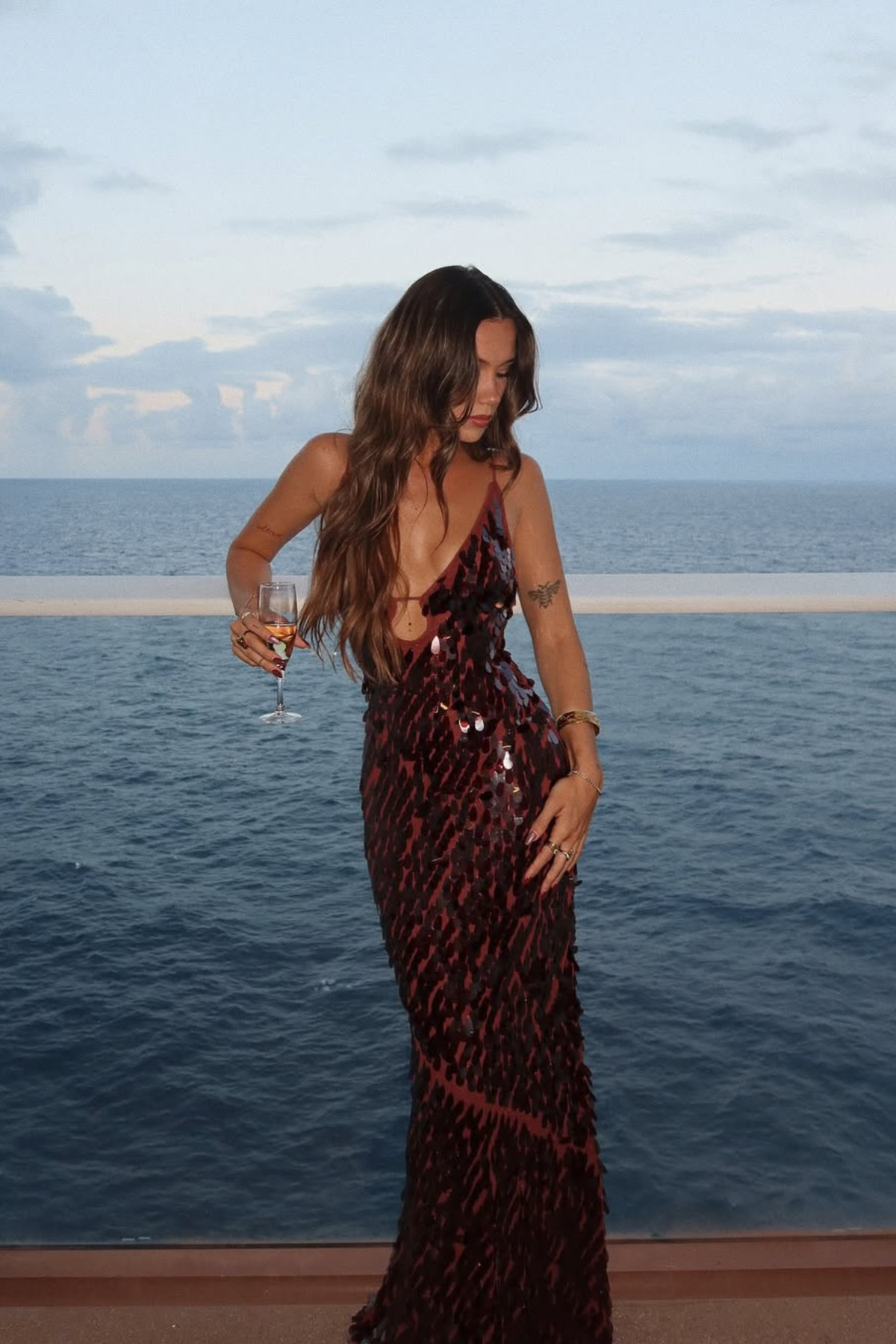 Sparkling Plunge Neck Mermaid Maxi Dress