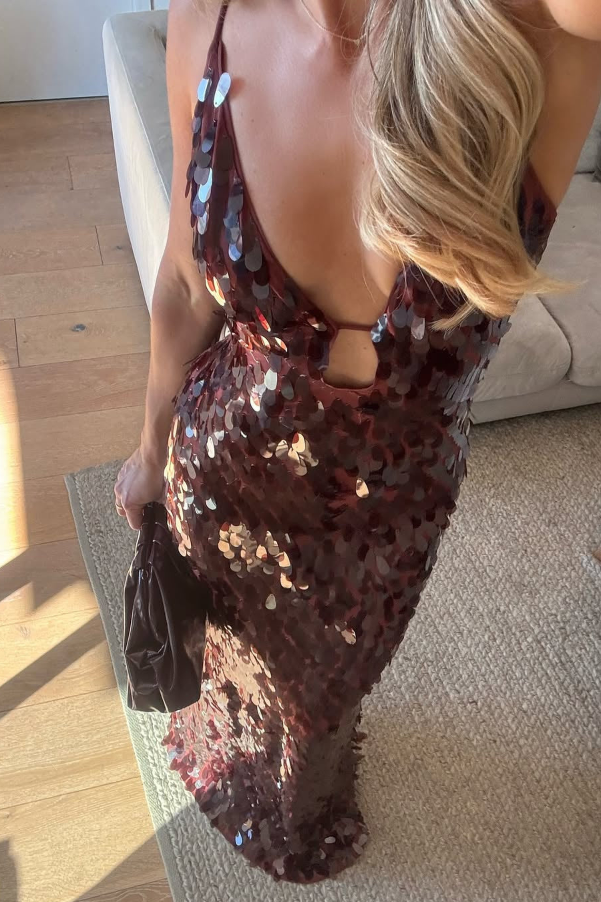 Sparkling Plunge Neck Mermaid Maxi Dress