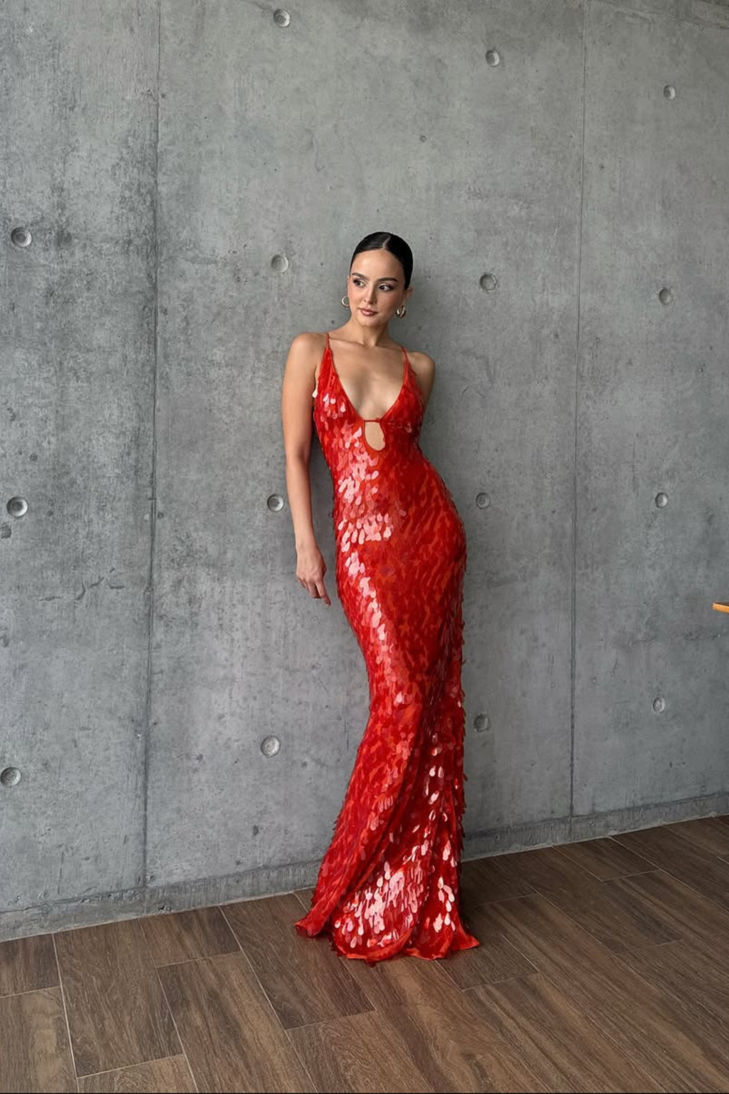 Sparkling Plunge Neck Mermaid Maxi Dress