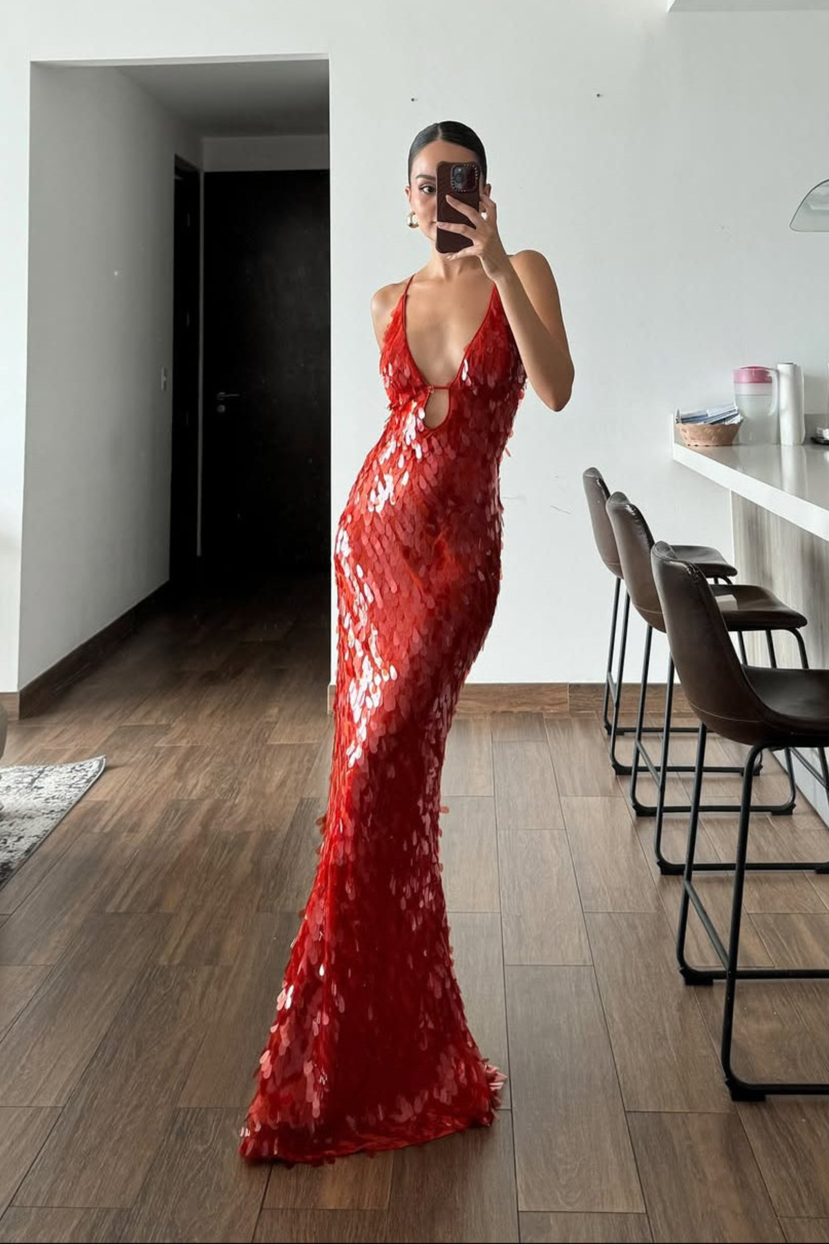 Sparkling Plunge Neck Mermaid Maxi Dress