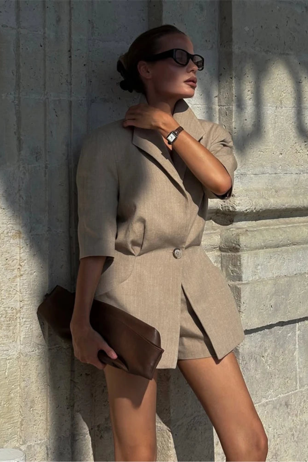 Stand Lapel Blazer High Rise Shorts Set