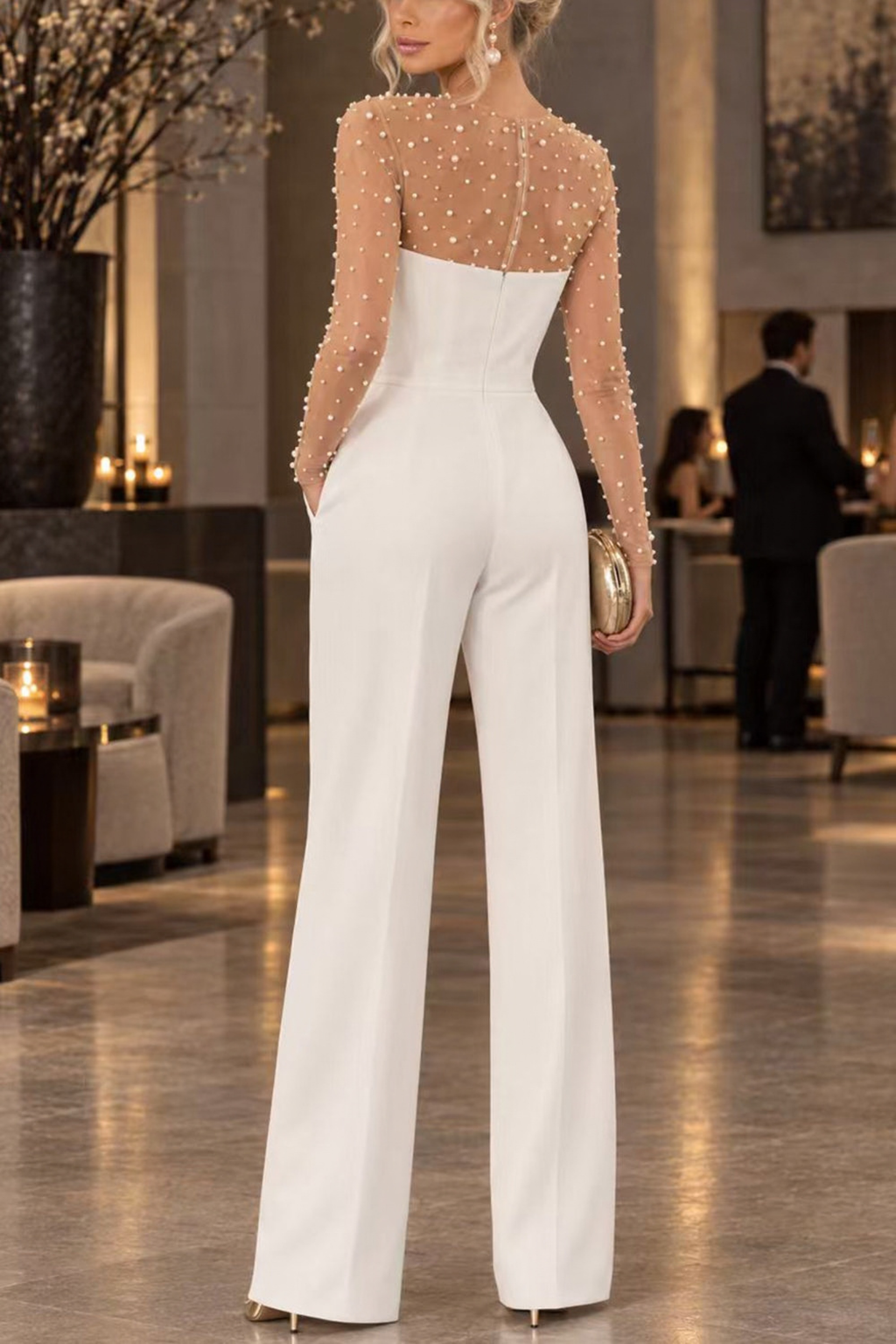 Strapless V-Neck Wide Leg Jumpsuit