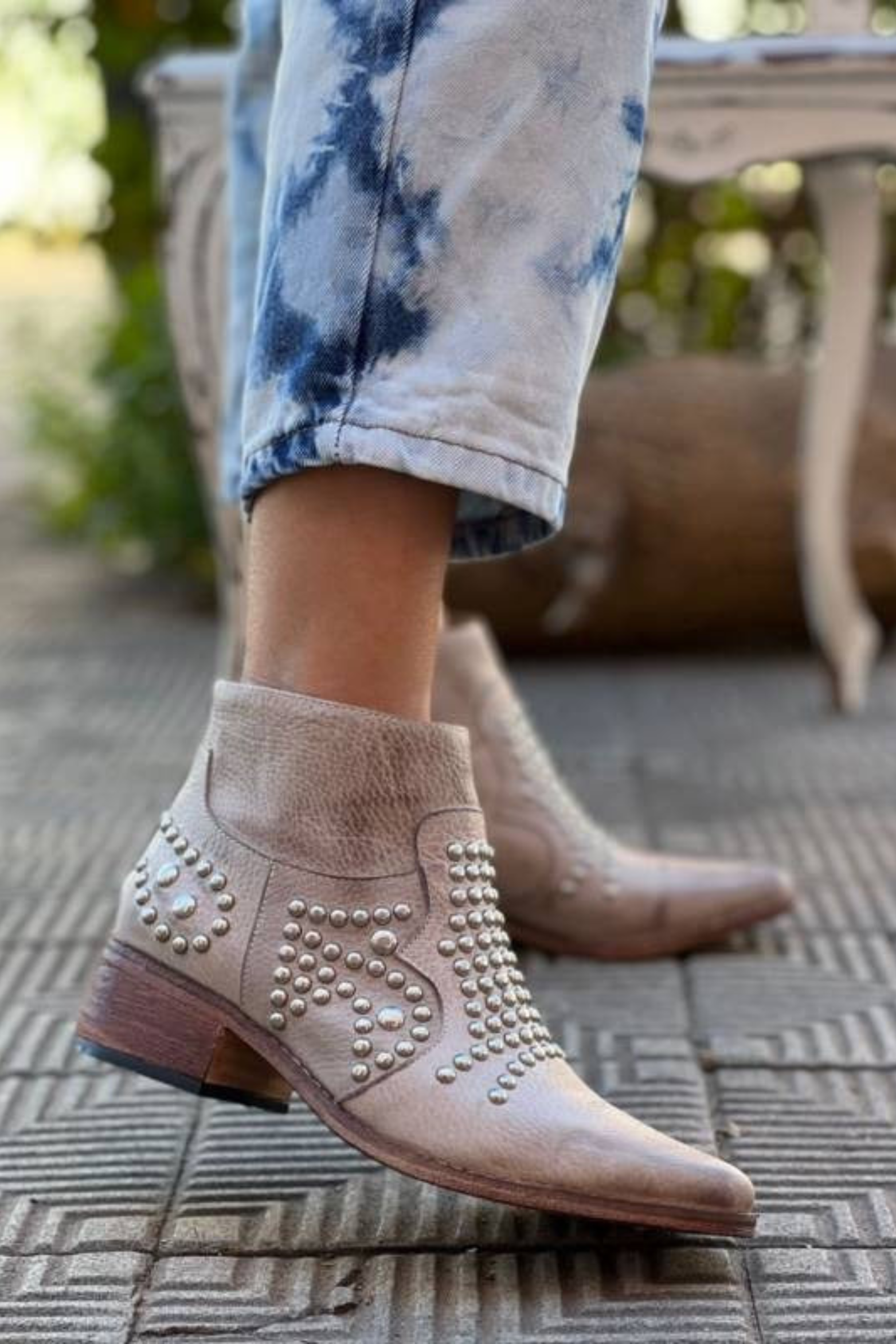 Studded Suede Block Heel Ankle Boots