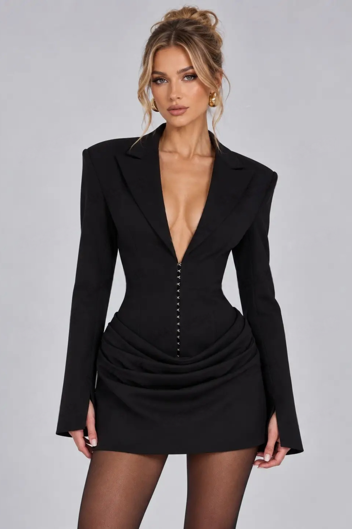Tailored Deep V Hook Eye Mini Dress