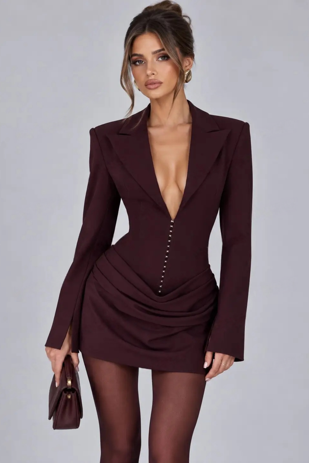 Tailored Deep V Hook Eye Mini Dress