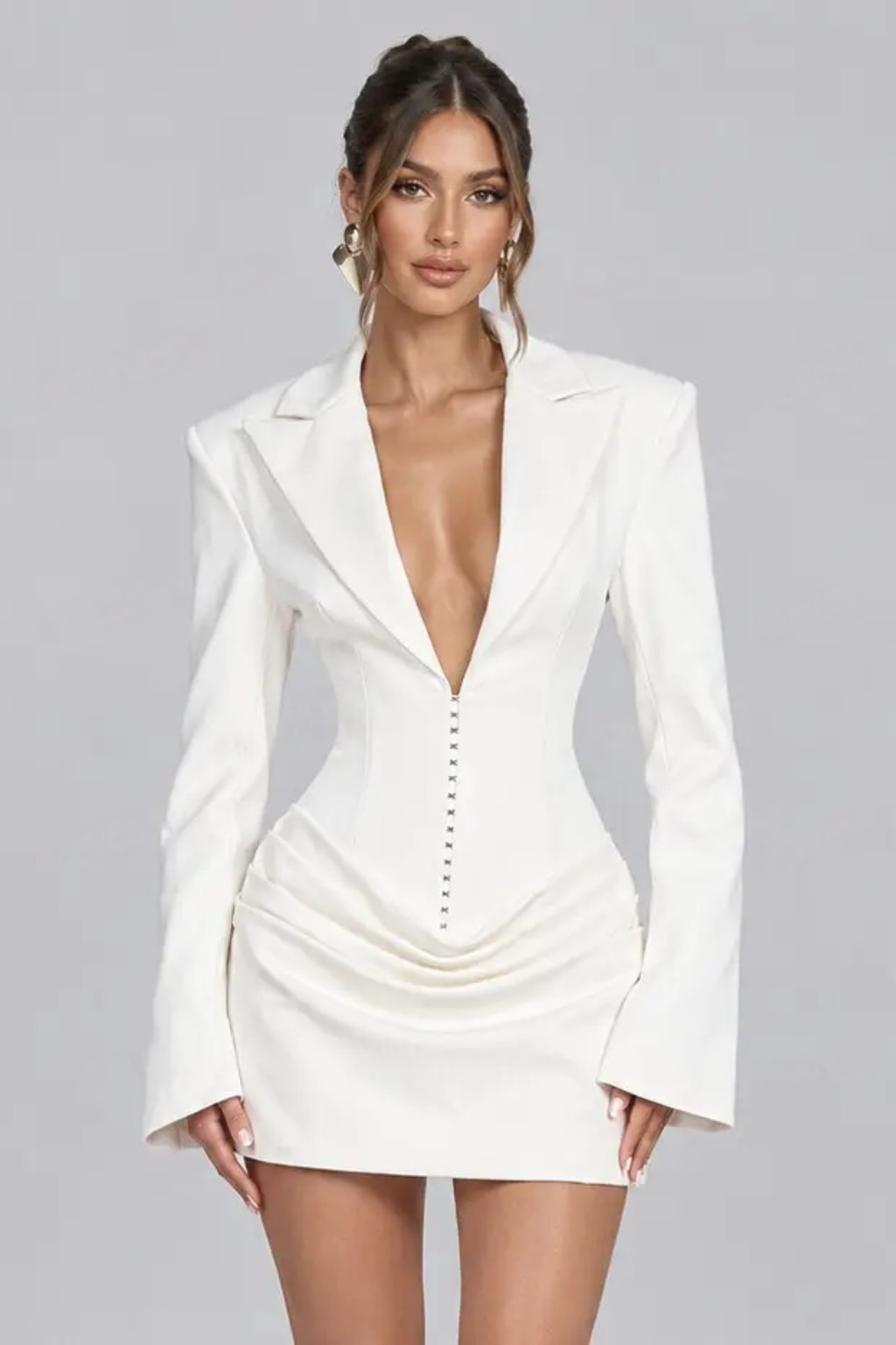 Tailored Deep V Hook Eye Mini Dress