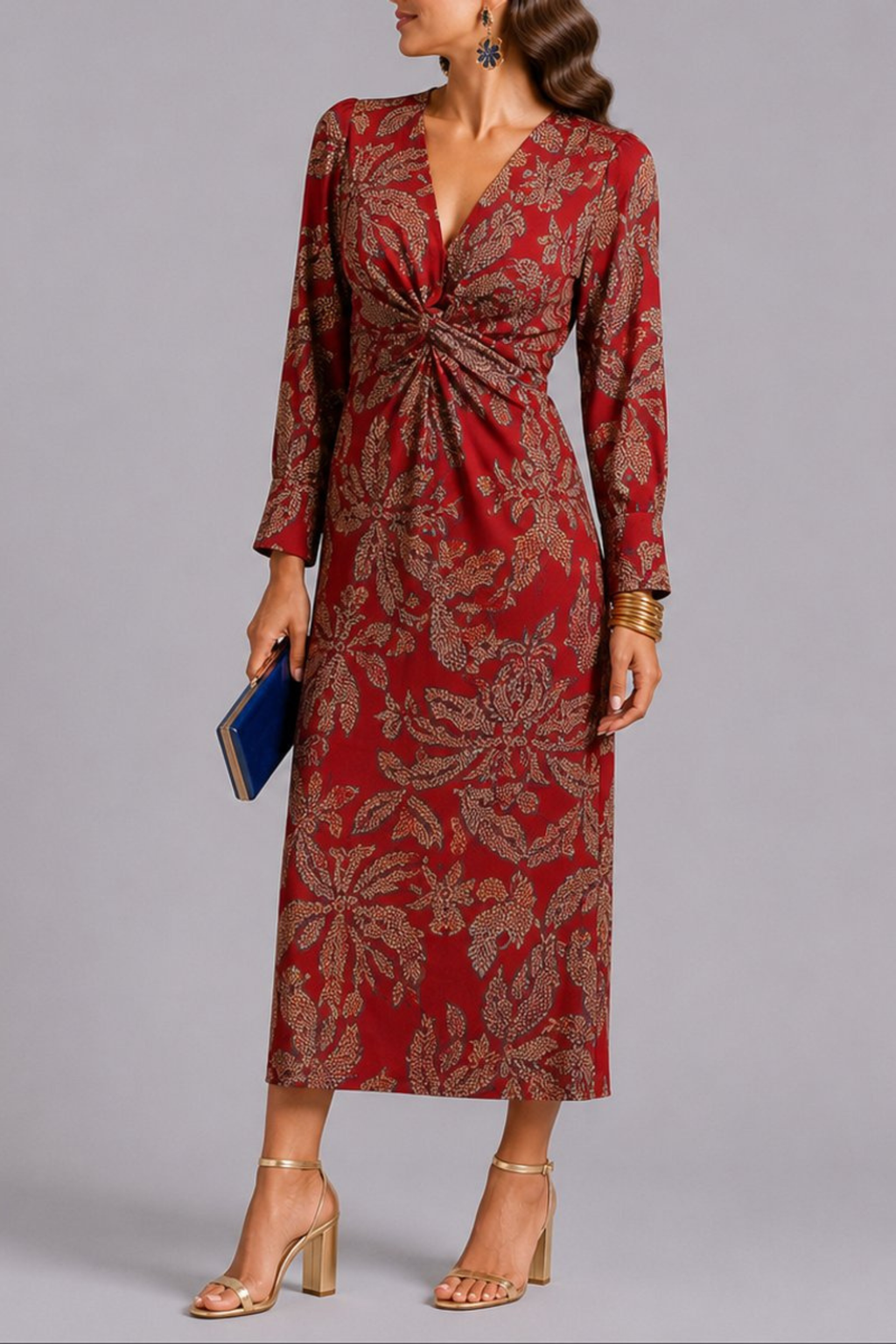 Twist Front Floral Midi Dress