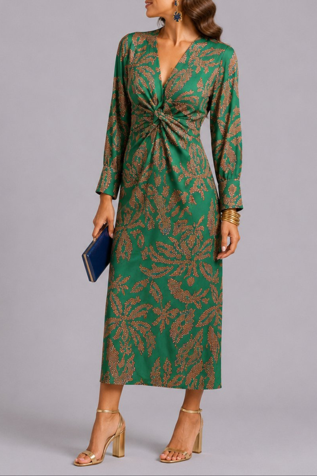 Twist Front Floral Midi Dress