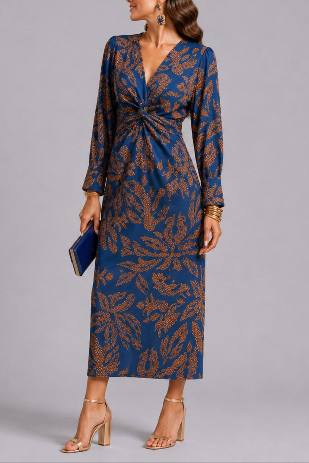 Twist Front Floral Midi Dress