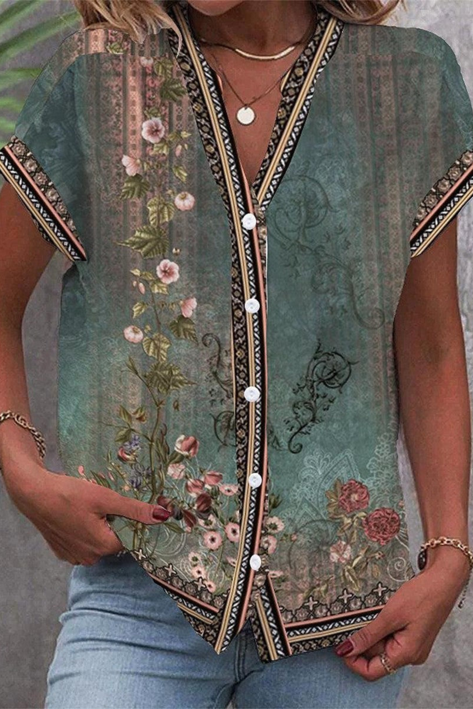 Women's Aveline Bohemian Printed V-Neck Blouse