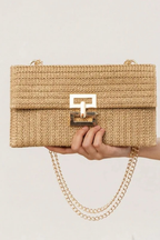 Seaside Luxe Straw Shoulder Bag with Chain Strap