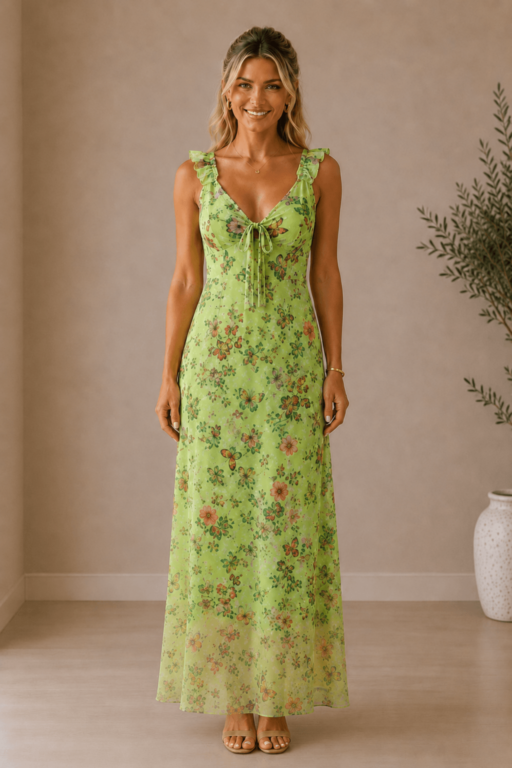 Floral Ruffle Strap Maxi Dress