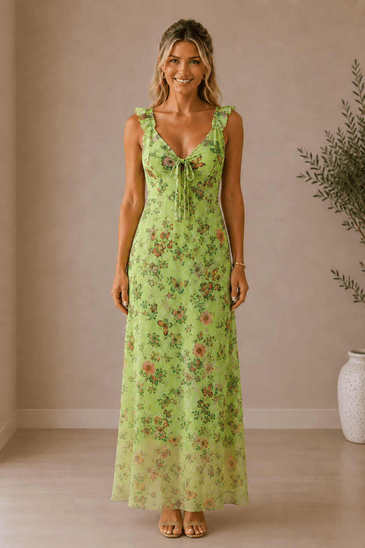 Floral Ruffle Strap Maxi Dress