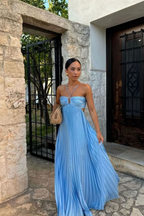 Moonlight Elegance Pleated Halter Gown