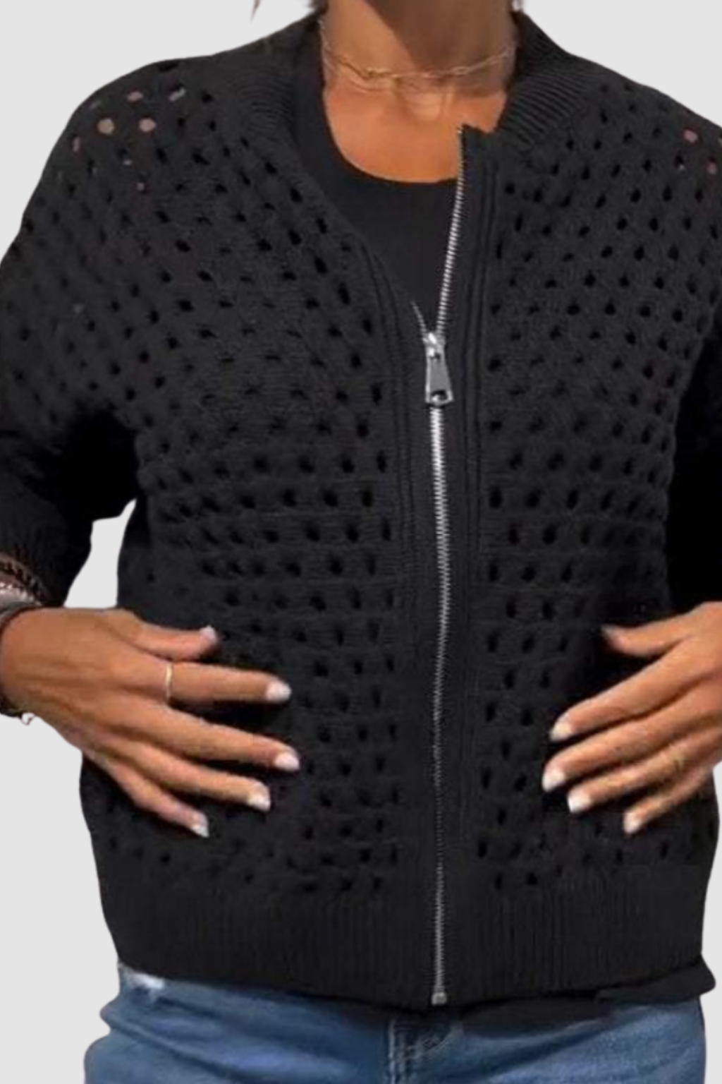 Women's Open Knit Zip Cardigan