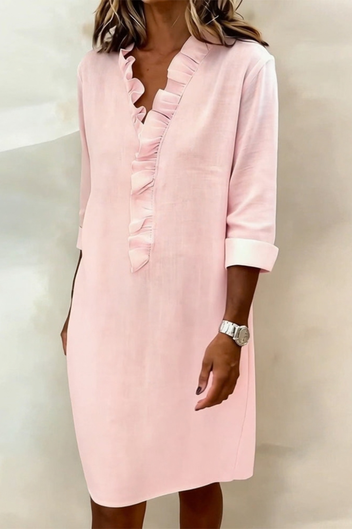 V-Neck Ruffle Knee Length Dress