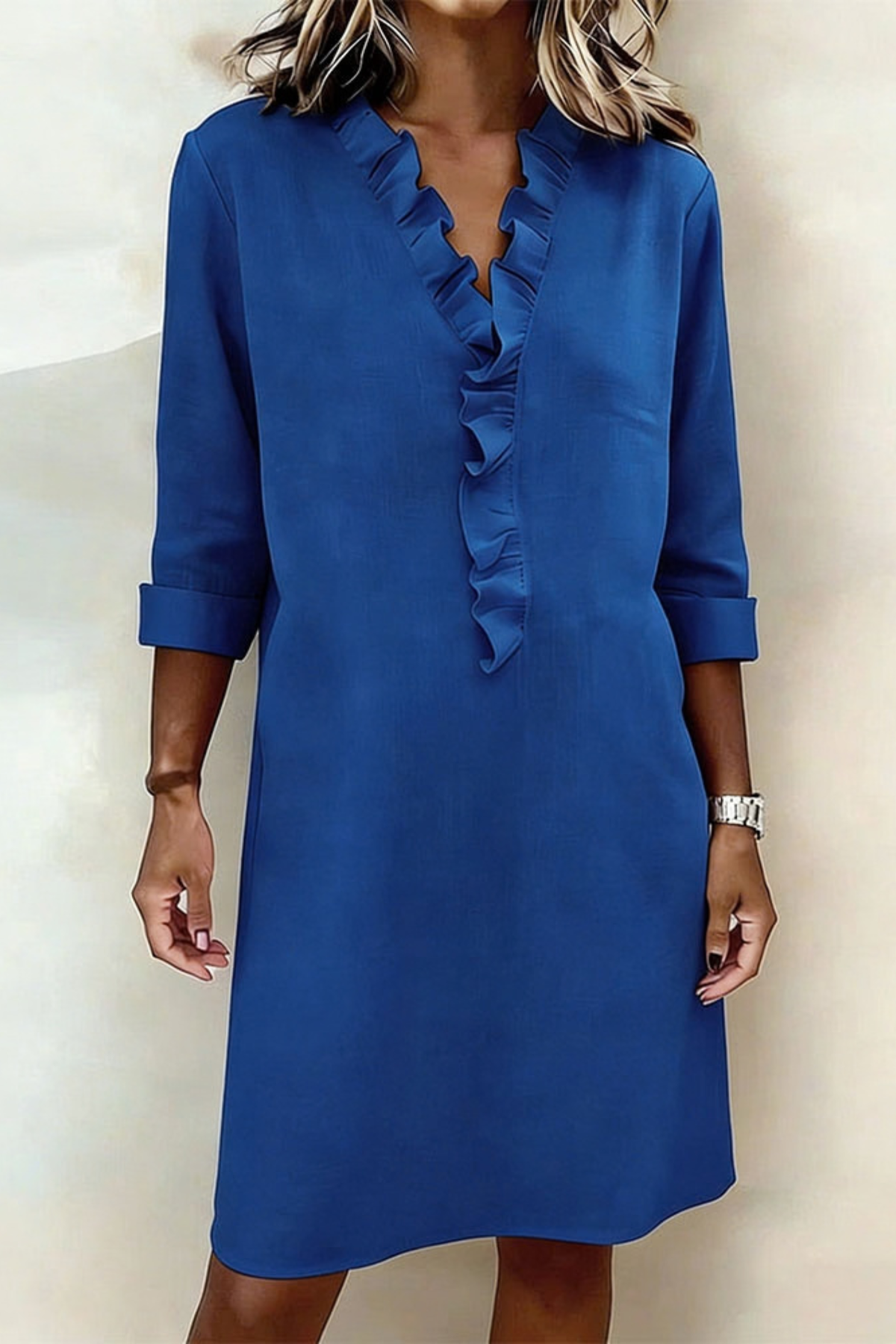 V-Neck Ruffle Knee Length Dress