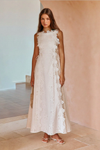 Delicate Lace Hook & Lace-Up Sides Maxi Dress