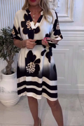 Printed V-Neck Short Sleeve Casual Dress
