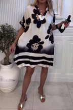 Printed V-Neck Short Sleeve Casual Dress