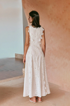 Delicate Lace Hook & Lace-Up Sides Maxi Dress