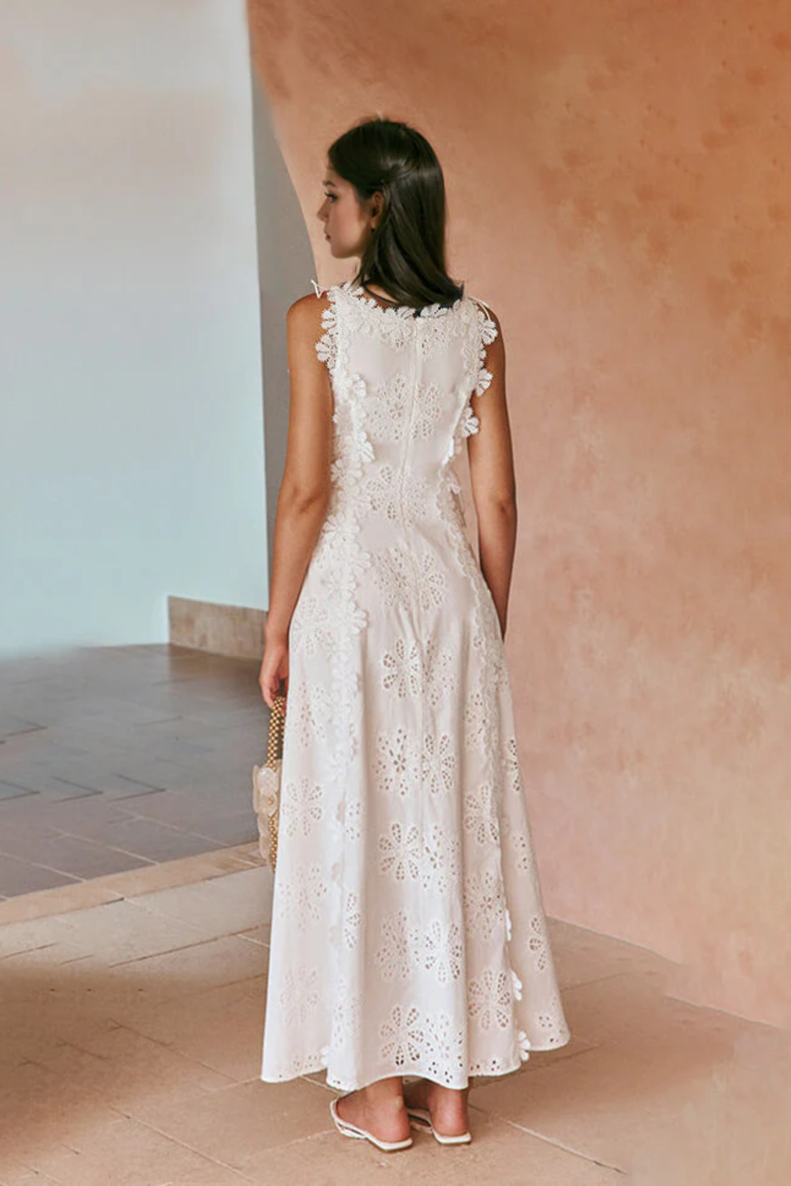 Delicate Lace Hook & Lace-Up Sides Maxi Dress