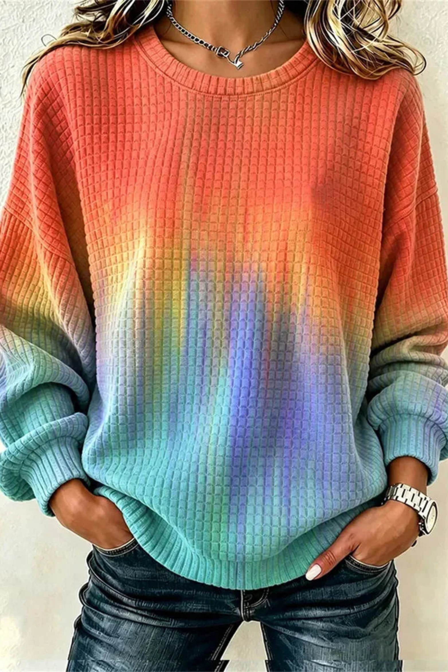 Women's Abstract Print Crew Neck Sweatshirt